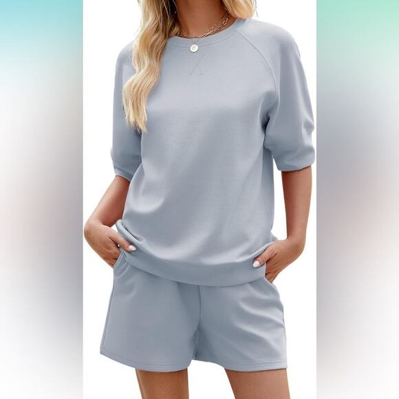 Tops - Women's 2 Piece Lounge Sets Summer Matching Outfits Short Sleeve‎ Top Shorts 2XL